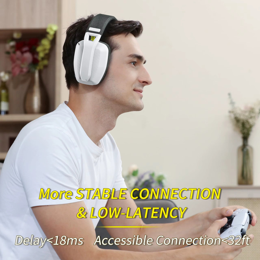 BINNUNE BW06 Bluetooth Gaming-Headset mit Mikrofon für PS5, PS4, PC und Mac, kabellose 2,4 GHz Kopfhörer in Schwarz oder Weiß - Bild 3