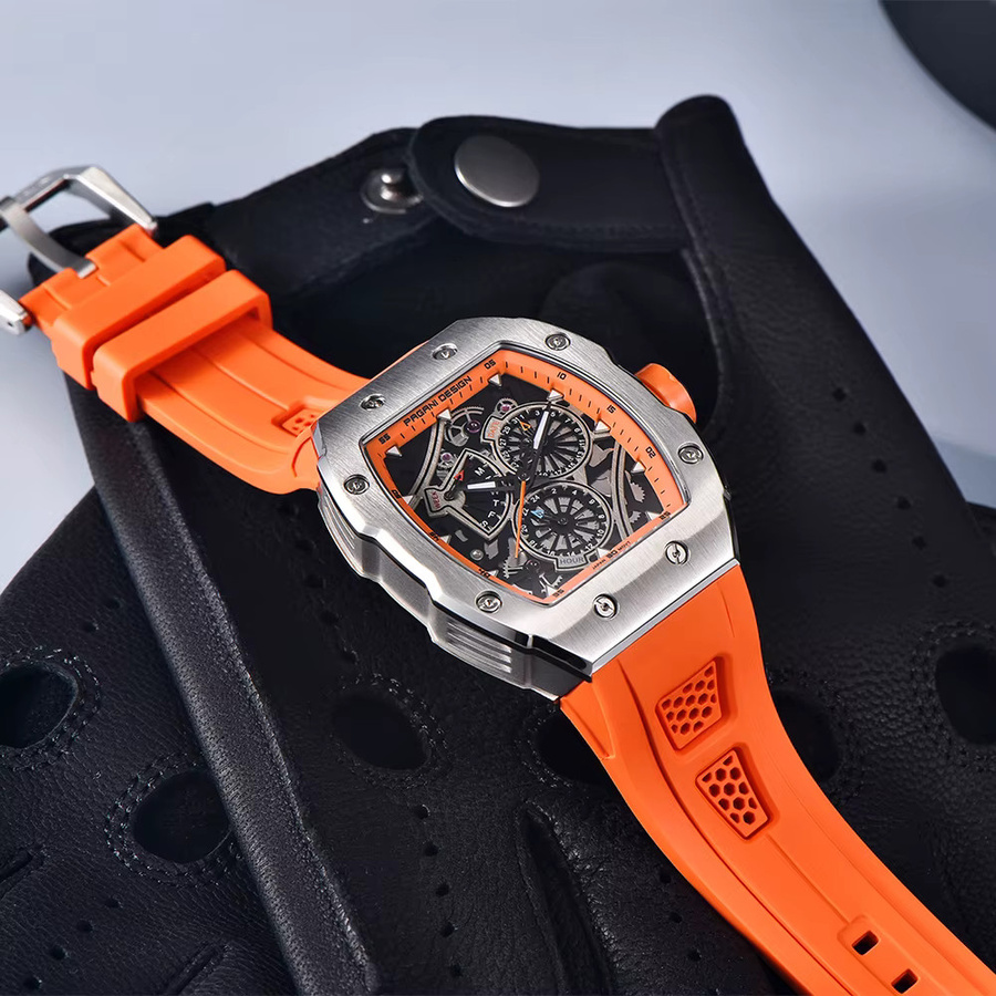 Pagani Design Armbanduhr, Quarz, Tonneau, Blau, Edelstahl, Silikon, Herren - Bild 5