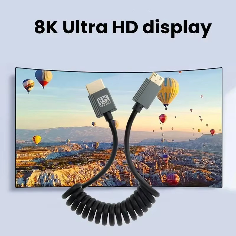 BSN HDMI 2.1 Spiralkabel in Schwarz mit 8K UHD Unterstützung und 90 Grad Winkel für Laptop, PC, Monitor und HDTV - Bild 6