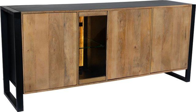 DELUKE Sideboard LIV aus Mangoholz in Schwarz Matt im Industrial-Look, B/T/H: 81 x 47 x 180 cm - Bild 1