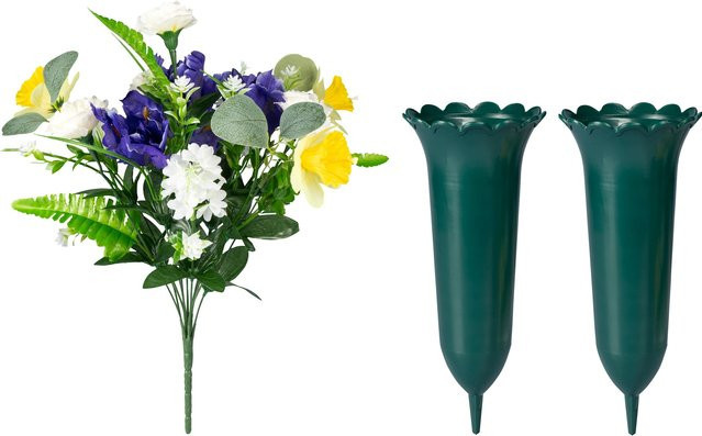 Grabstrauß-Set von Moderne Hausfrau, 3-teilig, mehrfarbig (Grün, Gelb, Lila) - Bild 1