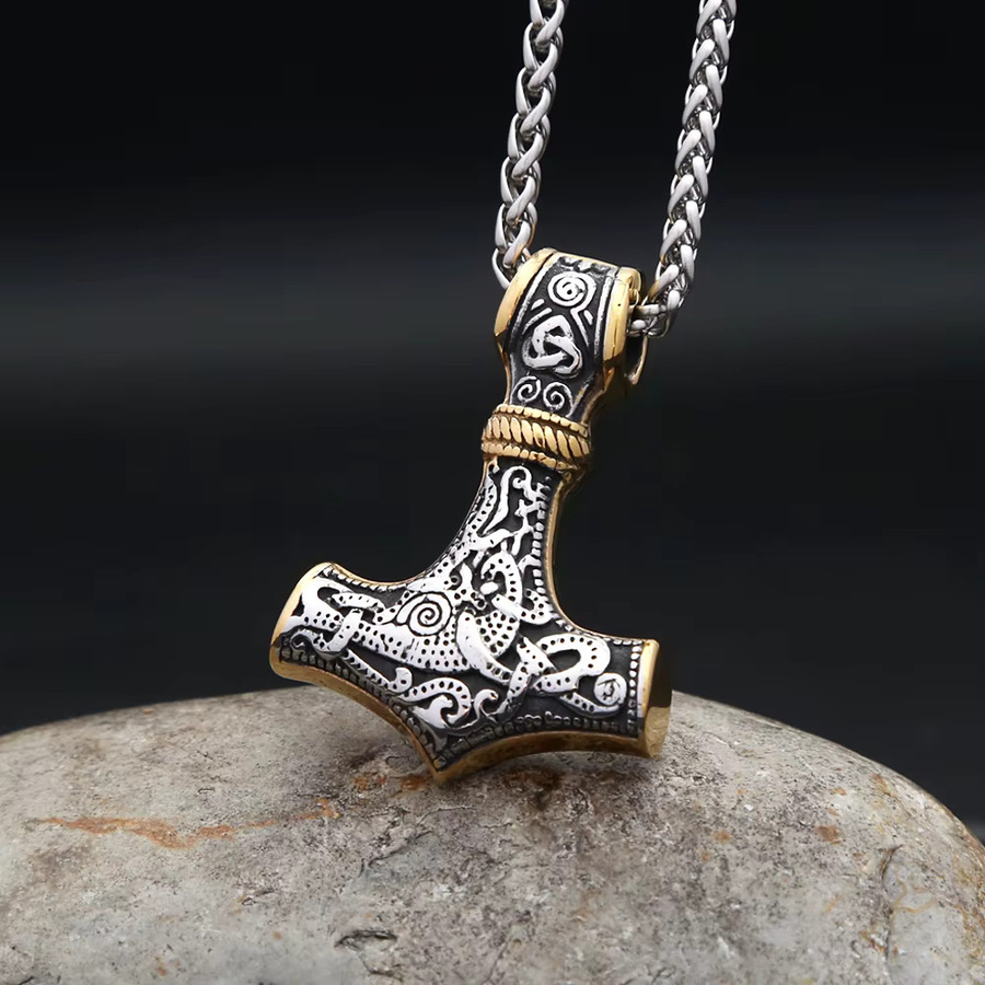 owlucky Halskette Thors Hammer Anhänger, Edelstahl, Vintage, Herren - Bild 2