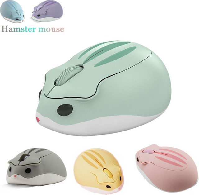 YOCUNKER Kabellose 2,4G USB-Computermaus im niedlichen Cartoon Anime Hamster-Design, ergonomische Mini-Optikmaus für Mädchen und Kinder, Farben: Pink, Grün, Grau - Bild 1