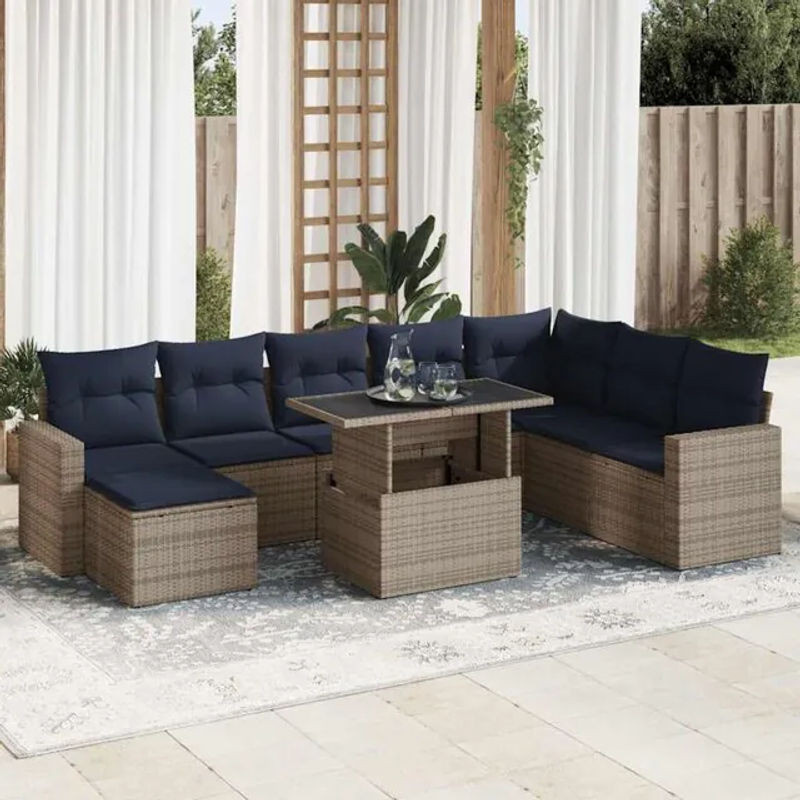 9-teilige moderne Garten-Sofagarnitur aus Poly-Rattan und Akazienholz in Grau von vidaxl - Bild 1