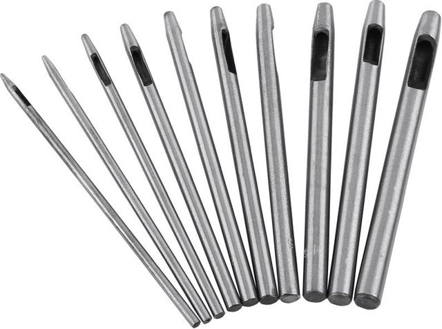 Shoemst Lederstanzwerkzeug Set aus Stahl, 10 Stück Hohlstanzer für Lederhandwerk und Gürtel, Farbe: Grau/Silber - Bild 1