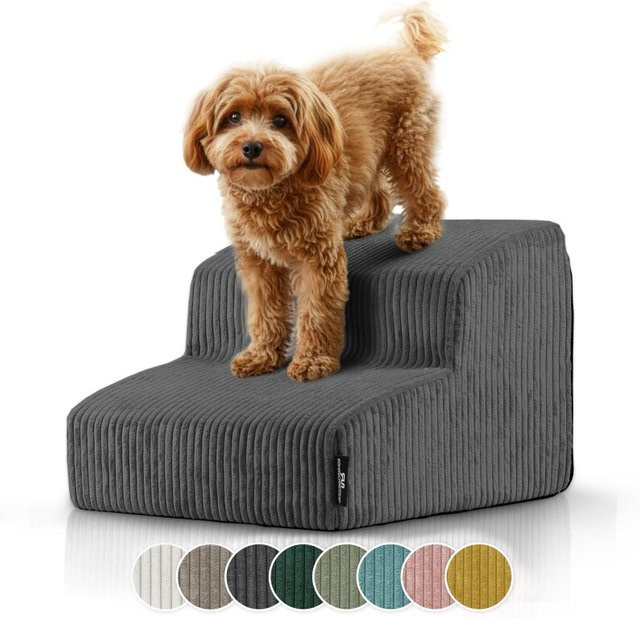 Rohrschneider Haustiertreppe mit abnehmbarem Cordbezug und rutschfester Unterseite in Dunkelgrau, B/T/H: 41,0 x 39,0 x 30,0 cm - Bild 1