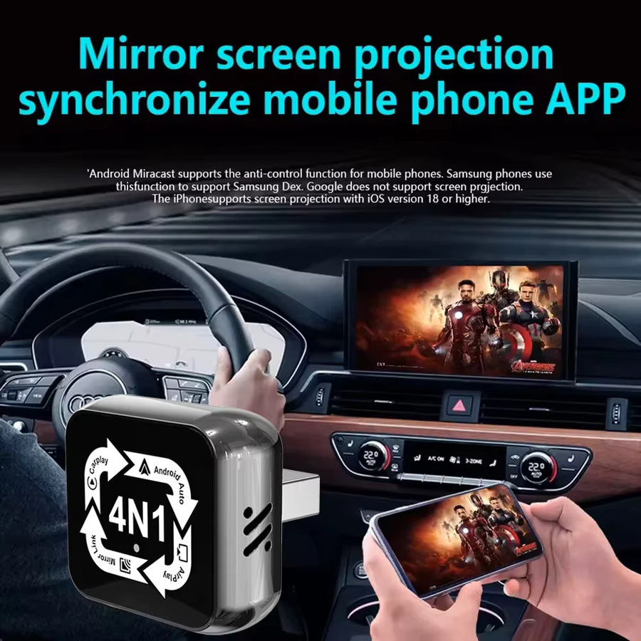 WDSZKMYF 4-in-1 Smart Box Kabelloser CarPlay und Android Auto Adapter mit kabelgebundenem CarPlay in Schwarz - Bild 3