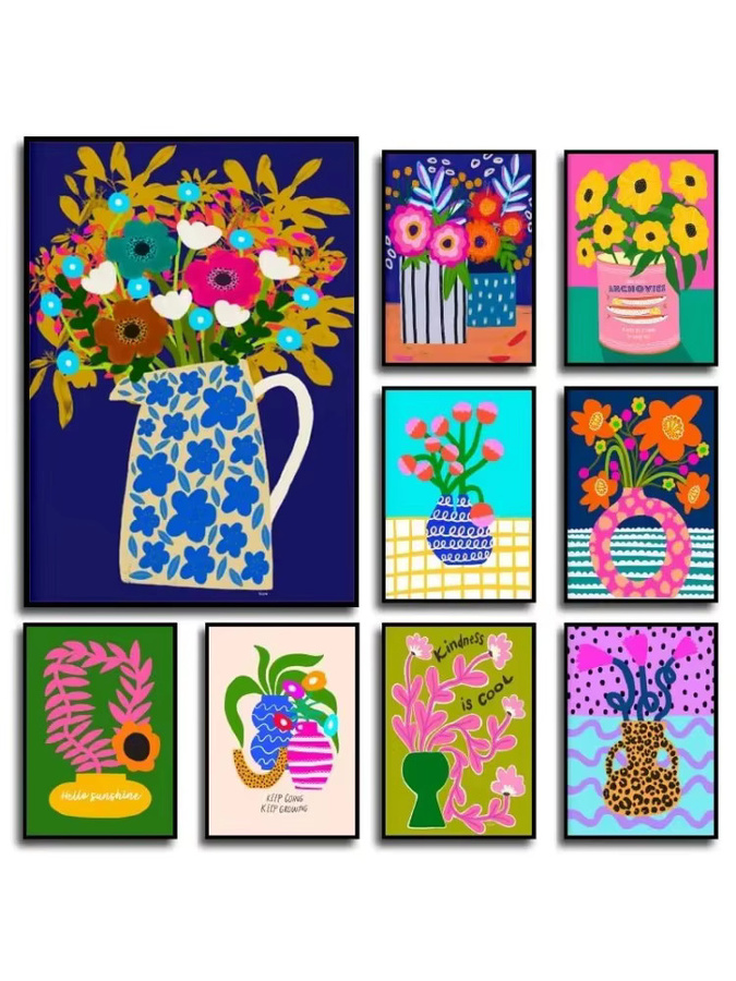Potdemiel Wandbild mit floralem Blumenmotiv in Rosa und Multicolour, Nordic Canvas Poster für dein Wohnzimmer - Bild 2