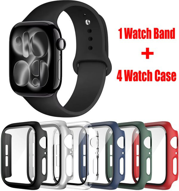 Uhrenarmband mit Glas und Gehäuse, Silikonband, Unisex, für Apple Watch - Bild 1