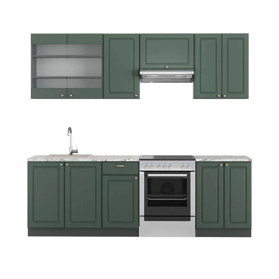 Vicco Fame-Line Küchenschrank im Landhausstil in Grün, Gold und Anthrazit mit Marmor-Optik, Breite: 240 cm - Bild 1