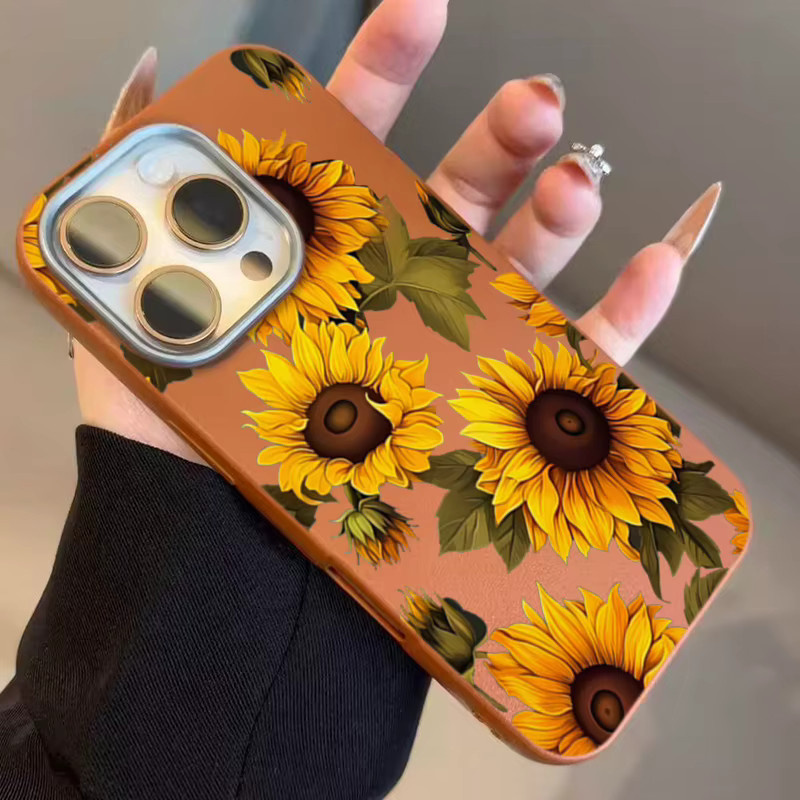 Handyhülle mit Sonnenblumen-Litschi-Muster für Apple iPhone 17 16 15 14 13 12 11 Pro Max Plus in Braun - Bild 5