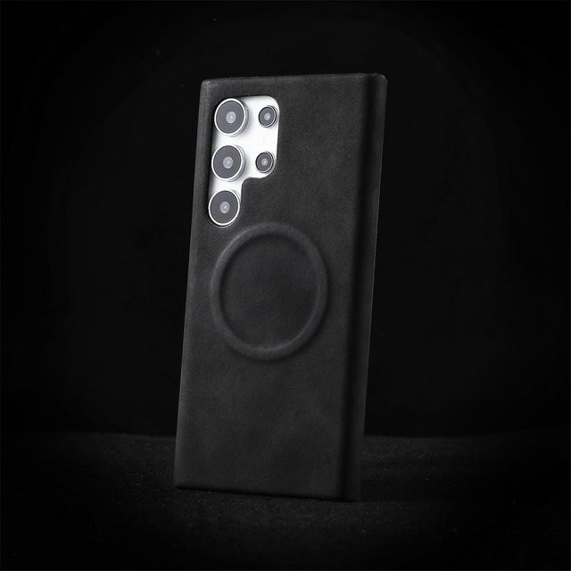 Luxus Lammleder Magnetische Handyhülle für Samsung Galaxy S26 S25 S24 S23 Ultra mit MagSafe Kompatibilität, Stoßfest, Schwarz - Bild 1