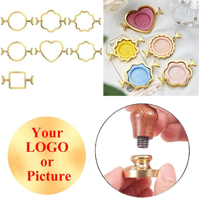 Personalisierter Wachssiegel-Stempel mit individuellem Logo-Design und Metallhalter in Gold für deine DIY-Umschläge und Papierkarten-Dekoration - Bild 1