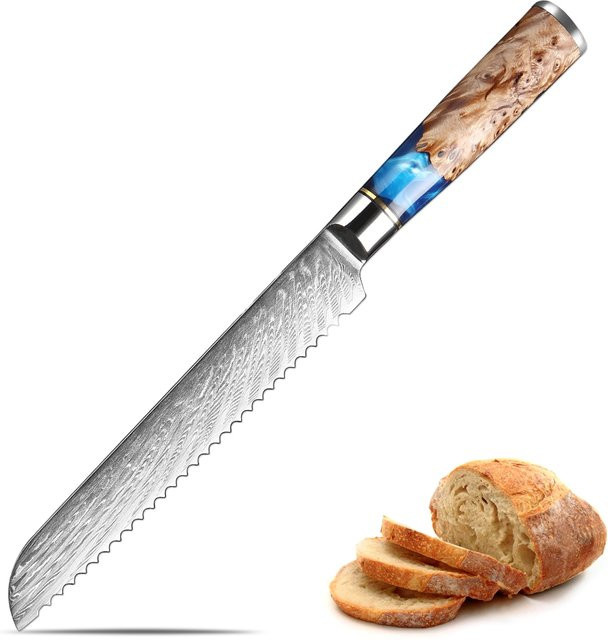Xituo Brotmesser aus Damaststahl mit blauem Harzgriff, Länge: 20,3 cm - Bild 1