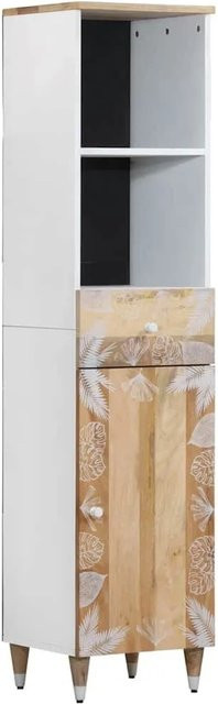 vidaXL Badschrank aus Mango Massivholz in Mango Natur mit Türen und Schubladen, B/T/H: 38 x 33,5 x 160 cm - Bild 1