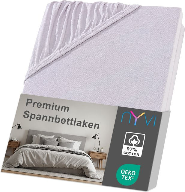 NYVI DreamScience Premium Spannbettlaken aus Baumwolle, Silber, B/T: 180 x 200 cm, H: 220 cm, Höhe: 40 cm - Bild 1