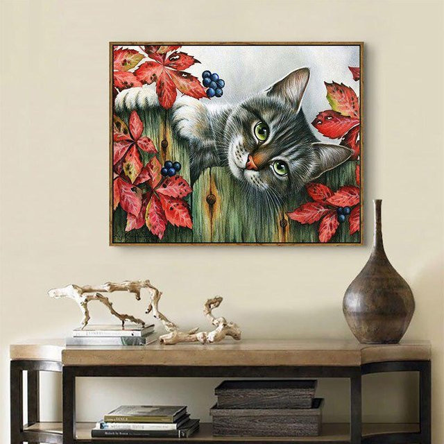 FIYO Diamond Painting Set Katzen auf Zaun, Mehrfarbig, B: 30 cm, H: 20 cm - Bild 1