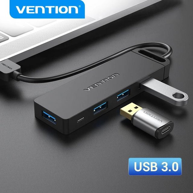 Vention USB 3.0 Hub mit 4 Ports Slim USB Splitter für MacBook Pro Air PC Laptop Xiaomi Xbox PS5 kompatibel mit Maus und Tastatur - Bild 1
