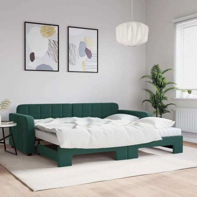 Ausziehbares Polsterbett vidaxl aus Samt und Metall in Grün, B/T/H: 90 x 200 x 71 cm - Bild 1