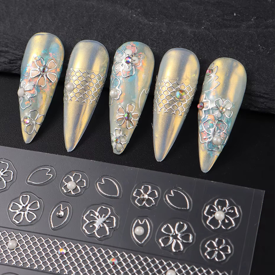 Nagelkunst-Aufkleber, Sakura-Kirschblüten-Design, Metallic, Damen - Bild 2