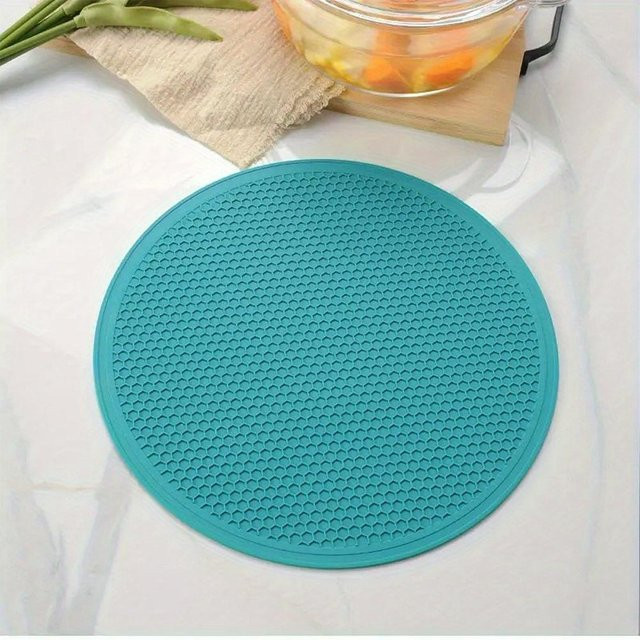 Hitzebeständige runde Silikonmatte von NATAWA mit Wabenstruktur in Blau für die Mikrowelle und als Tischset - Bild 1