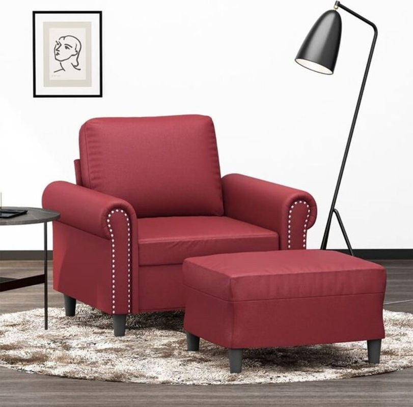 vidaxl Relaxsessel mit Hocker in Rot aus Kunstleder und Metall im klassischen Design - Bild 1