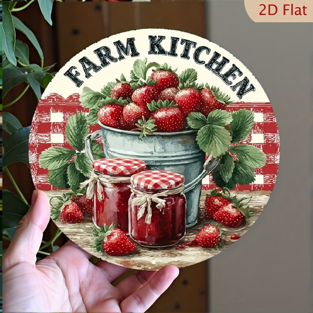CIFBUY Metallschild Vintage Erdbeerfarm Wanddekoration im Landhausstil, Mehrfarbig, B/H: 19,8 x 19,8 cm - Bild 1