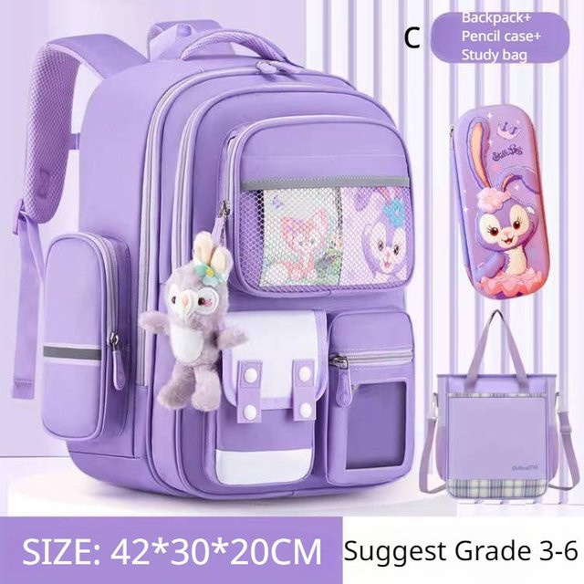 TongMeng Bag Supplies Ultraleichter Schulranzen 3-teiliges Set Wasserdichter Schultaschen-Rucksack für Schüler der Klassen 3 bis 6 in Violett - Bild 1