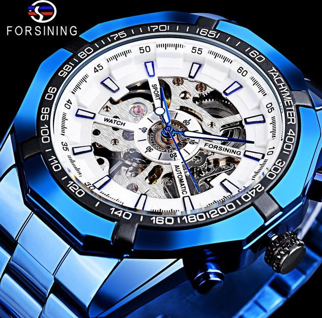 Forsining Armbanduhr, Automatik, Edelstahl, Blau, Weiß, Herren - Bild 1