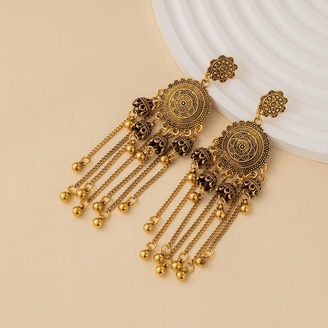 BaiJia Jewelry Ohrringe, geometrisch, rund, Fransen-Glockenanhänger, brown, Damen - Bild 1