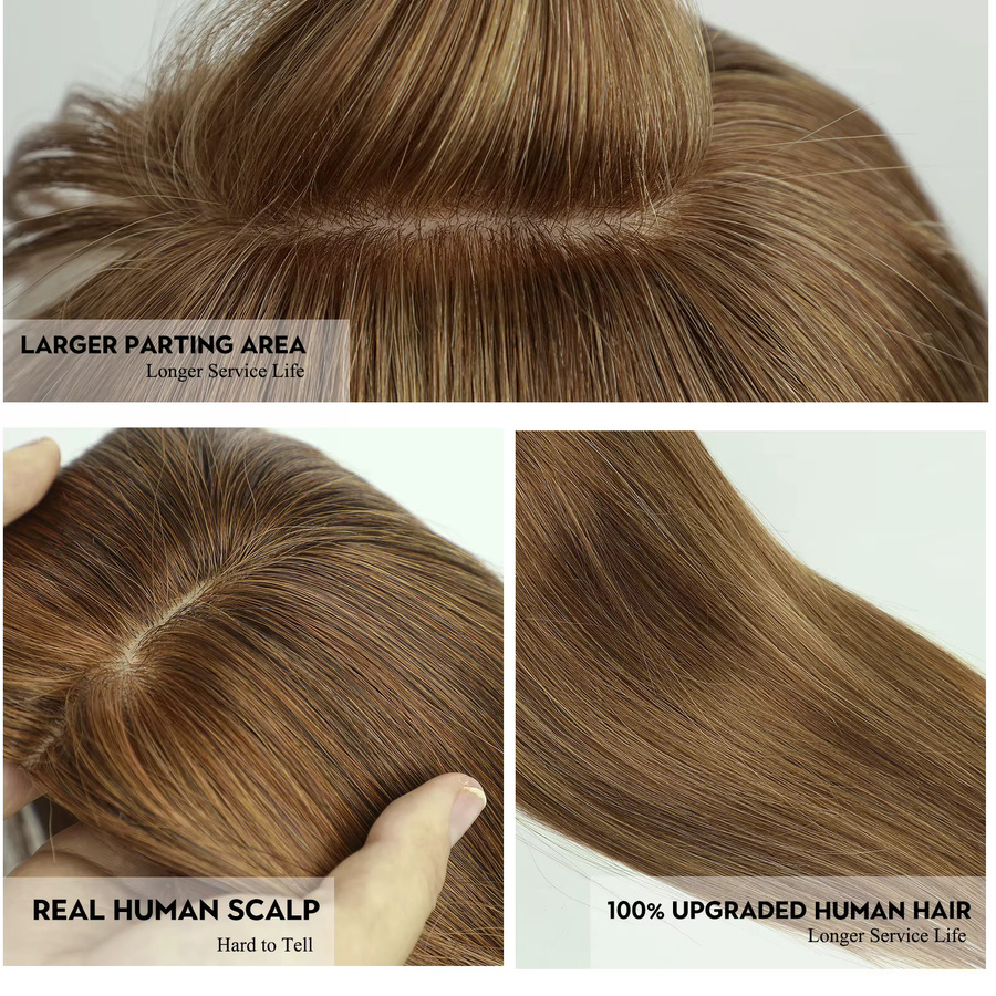HAIRCUBE Remy-Echthaar-Topper mit Pony, honigbraun, Damen - Bild 4