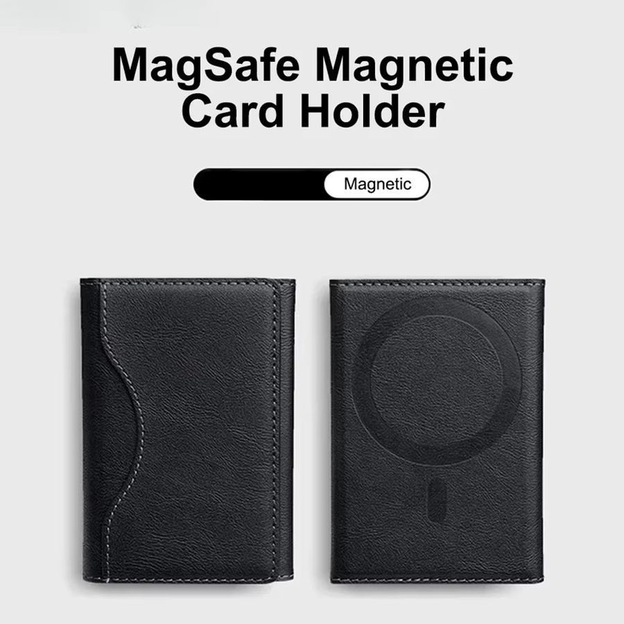 Magnetische faltbare Lederbrieftasche als Kartenhalter und Telefonständer für MagSafe kompatible iPhone 13 14 15 16 Pro Max Plus in Schwarz - Bild 2