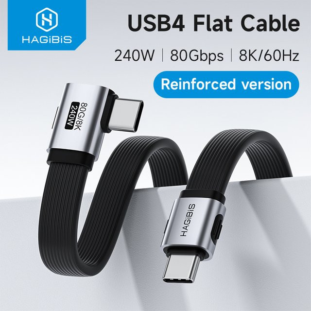 Hagibis USB-C auf USB-C Schnellladekabel mit 90 Grad Winkel, 240 W PD Ladegerät, Schwarz - Bild 1