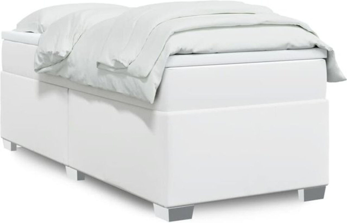vidaxl Boxspringbett mit Matratze in Weiß aus Kunstleder, B/T: 100 x 200 cm - Bild 1