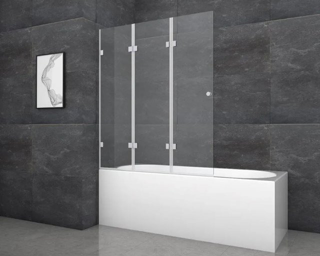 Aurlane Badewannenfaltwand Silver Elegance in Transparent und Silber, 3-flügelig, B: 120 cm, H: 140 cm - Bild 1