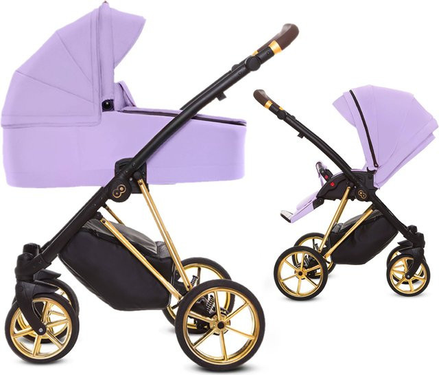 TPFLiving 2in1 Kinderwagen Ultra Stoff in Lila mit goldenem Gestell - Bild 1