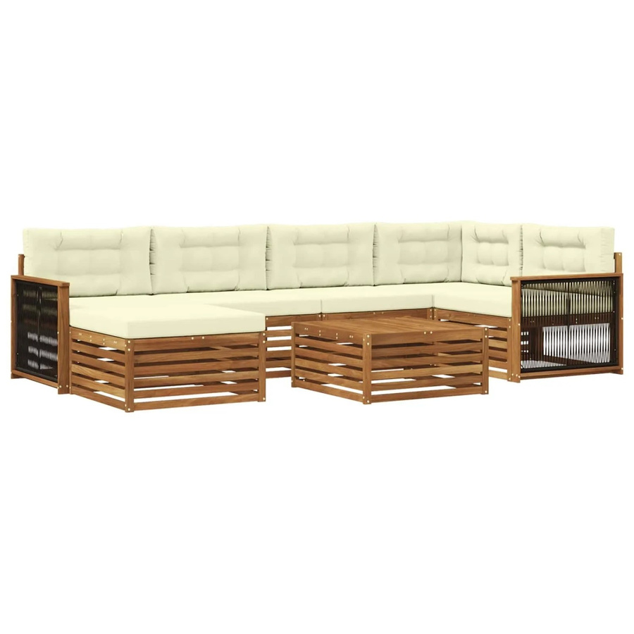 vidaXL Outdoor-Sofagarnitur L-Form aus Akazienholz mit 7 Kissen in Natur und Beige - Bild 2