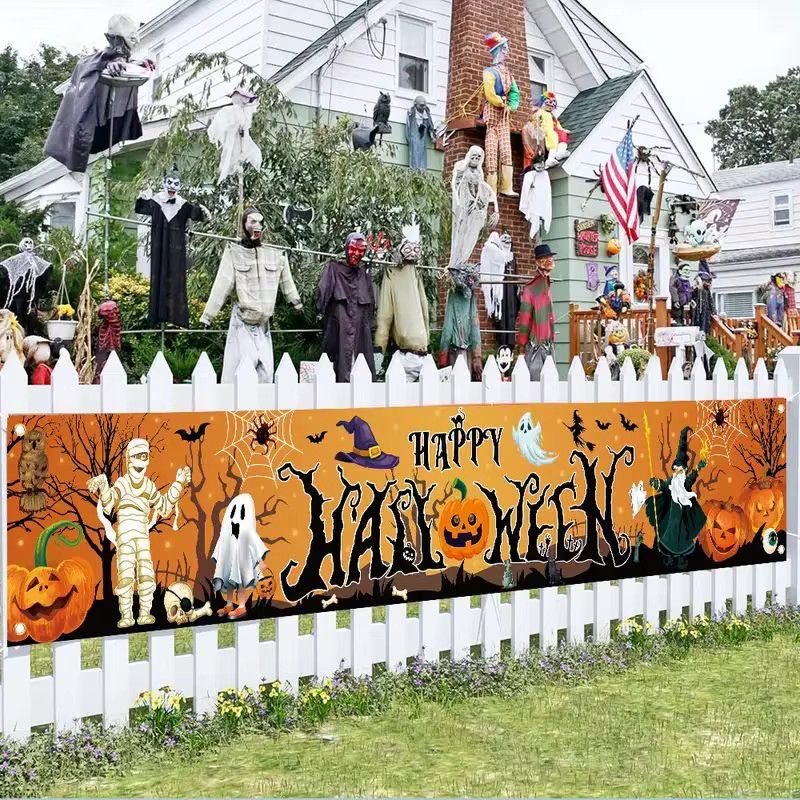 VIKAMA Halloween Banner mit Kürbis und Geist Design für die Partydekoration im Innen- und Außenbereich aus Polyester, Breite: 180 cm, Höhe: 40 cm - Bild 4
