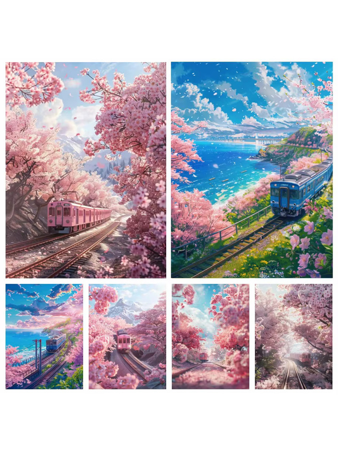 YUTTEE 5D Diamantmalerei Set Sakura Zug Landschaft Mosaik Kreuzstich Kit mit runden Diamanten - Bild 3