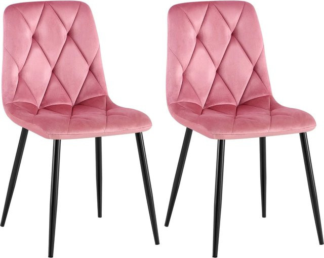 DELUKE 2er Set Esszimmerstühle DOFAR aus Samt in Rosa mit Steppmuster, B/T/H: 45 x 55 x 85 cm - Bild 1
