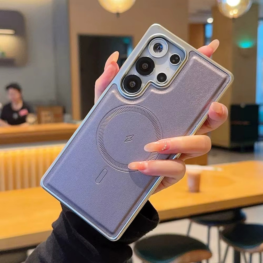 Vegane Leder-Textur Hülle für Samsung Galaxy S26 S25 Edge S24 Plus S24 Ultra, stoßfest und magnetisch für kabelloses Laden, Farbe: Schwarz - Bild 3