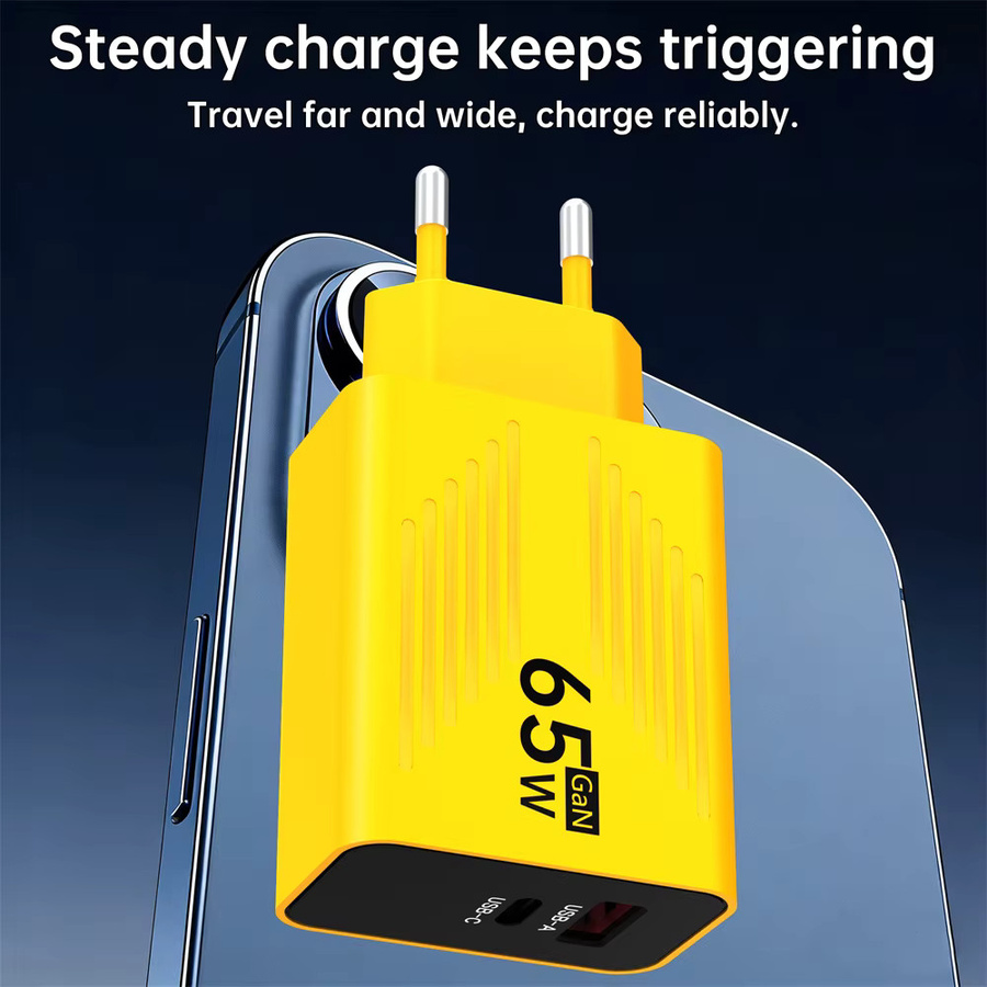 65W GaN USB-C-Ladegerät mit PD Quick Charge 3.0 in Gelb - Bild 1