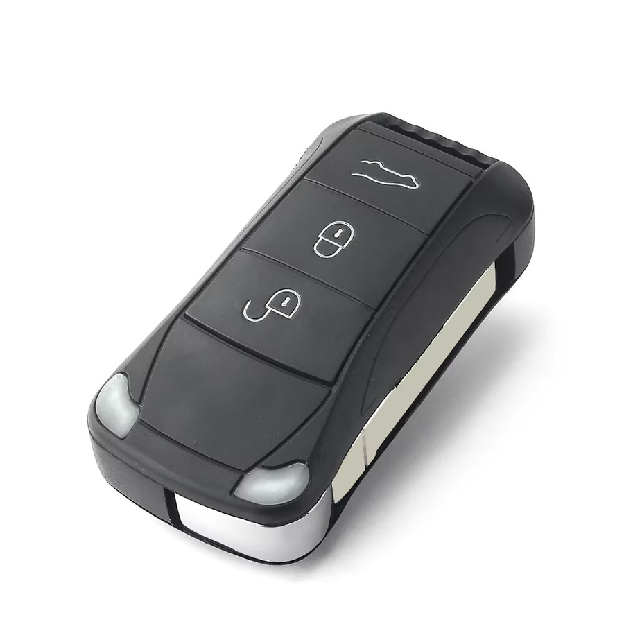 KEYYOU Flip Klapp Fernbedienung Auto Schlüssel Case mit ungeschnittener HU66 Klinge für Porsche Cayenne 2003, Schwarz - Bild 2