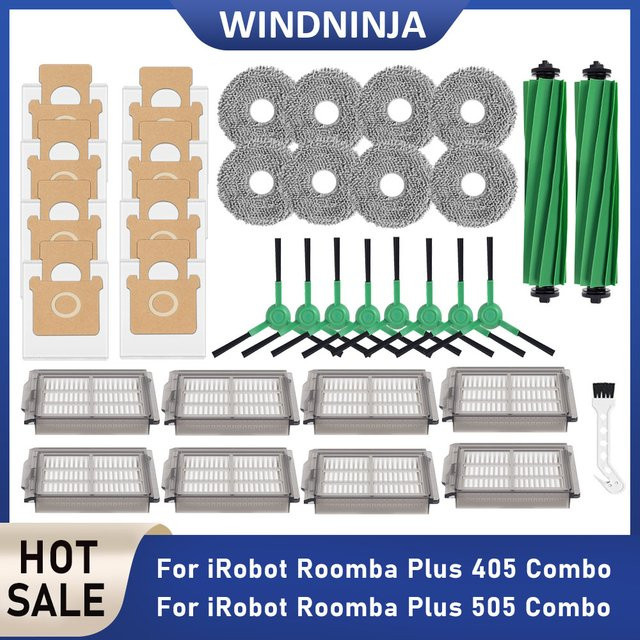 iRobot Roomba Plus 405 Combo und 505 Combo Zubehör-Set mit HEPA-Filtern, Wischtüchern, Staubbeuteln sowie Haupt- und Seitenbürsten - Bild 1