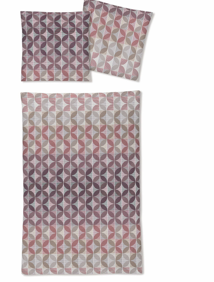 Irisette Eos Mako-Satin Bettwäsche mit Kreisen und Rauten in Rot Beere, B/H: 155 x 220 cm mit Kissenbezug 80 x 80 cm - Bild 1