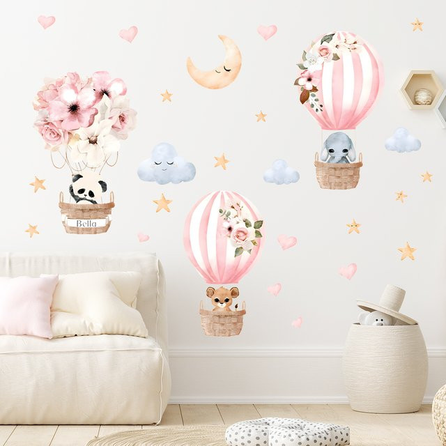 BRUP Wandaufkleber mit Cartoon-Motiv Panda, Elefant und Ballon für dein Kinderzimmer oder Wohnzimmer, abnehmbare Wanddekoration - Bild 1