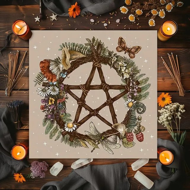 VIKAMA Tarotkarten-Altartuch in Beige im Boho-Stil mit floralem Design - Bild 1