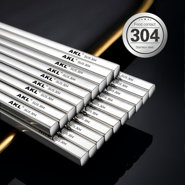 PGY Essstäbchen aus Edelstahl 304 in Silber, rutschfeste Metallstäbchen für den Haushalt - Bild 1
