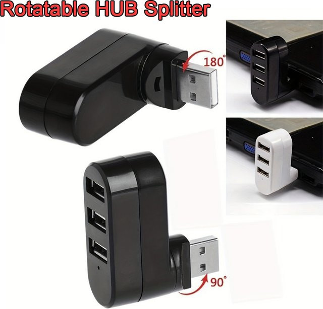 USB 2.0 Mini Hub 3-Port Splitter Adapter für Laptop und PC, Schwarz - Bild 1