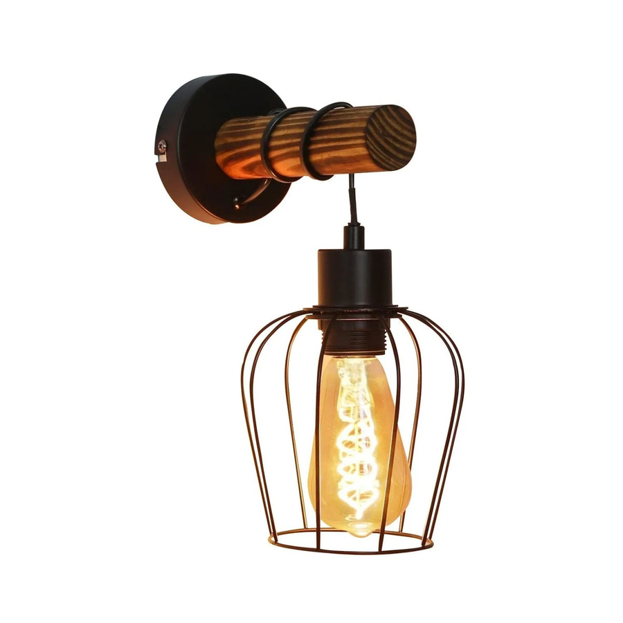 NETTLIFE Vintage Retro Wandleuchte aus Holz und Metall im Industrie Design, Schwarz/Braun, E27 Wandstrahler mit Schalter - Bild 2